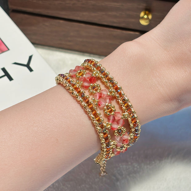 Peach Blossom Window Grille Bracelet | 4-Hour Handwoven TOHO Bead Jewelry
