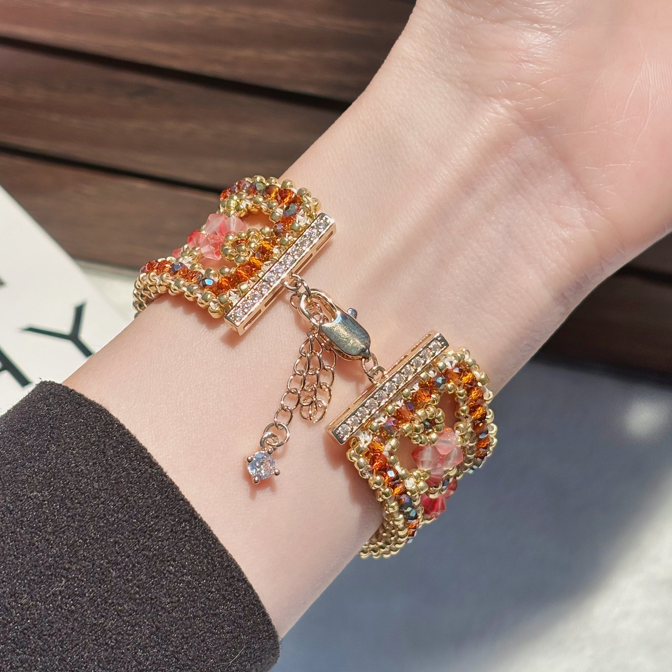 Peach Blossom Window Grille Bracelet | 4-Hour Handwoven TOHO Bead Jewelry