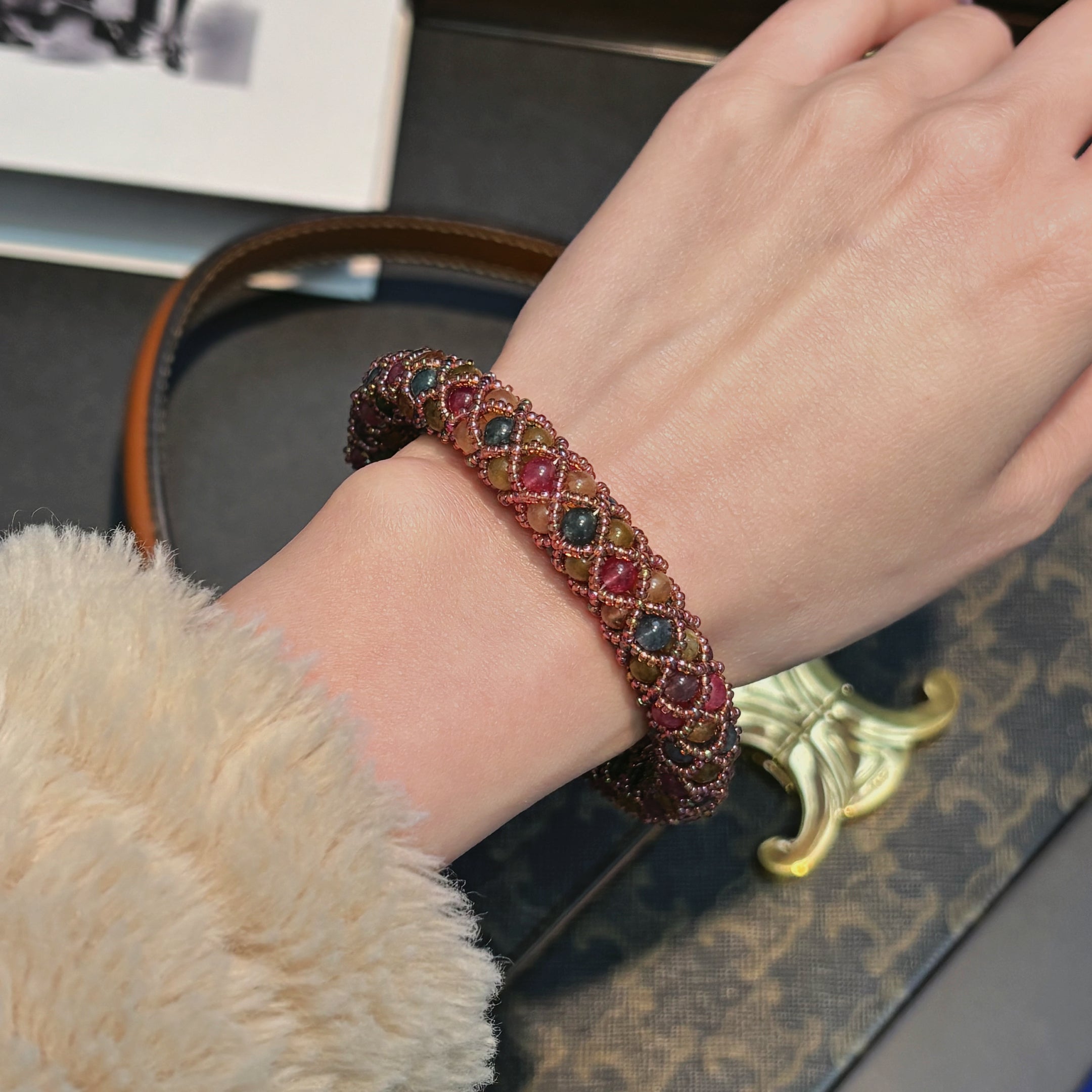 Artisan Tourmaline Bangle - Miyuki Seed Bead Handwoven Bracelet with Exclusive Original Colorway