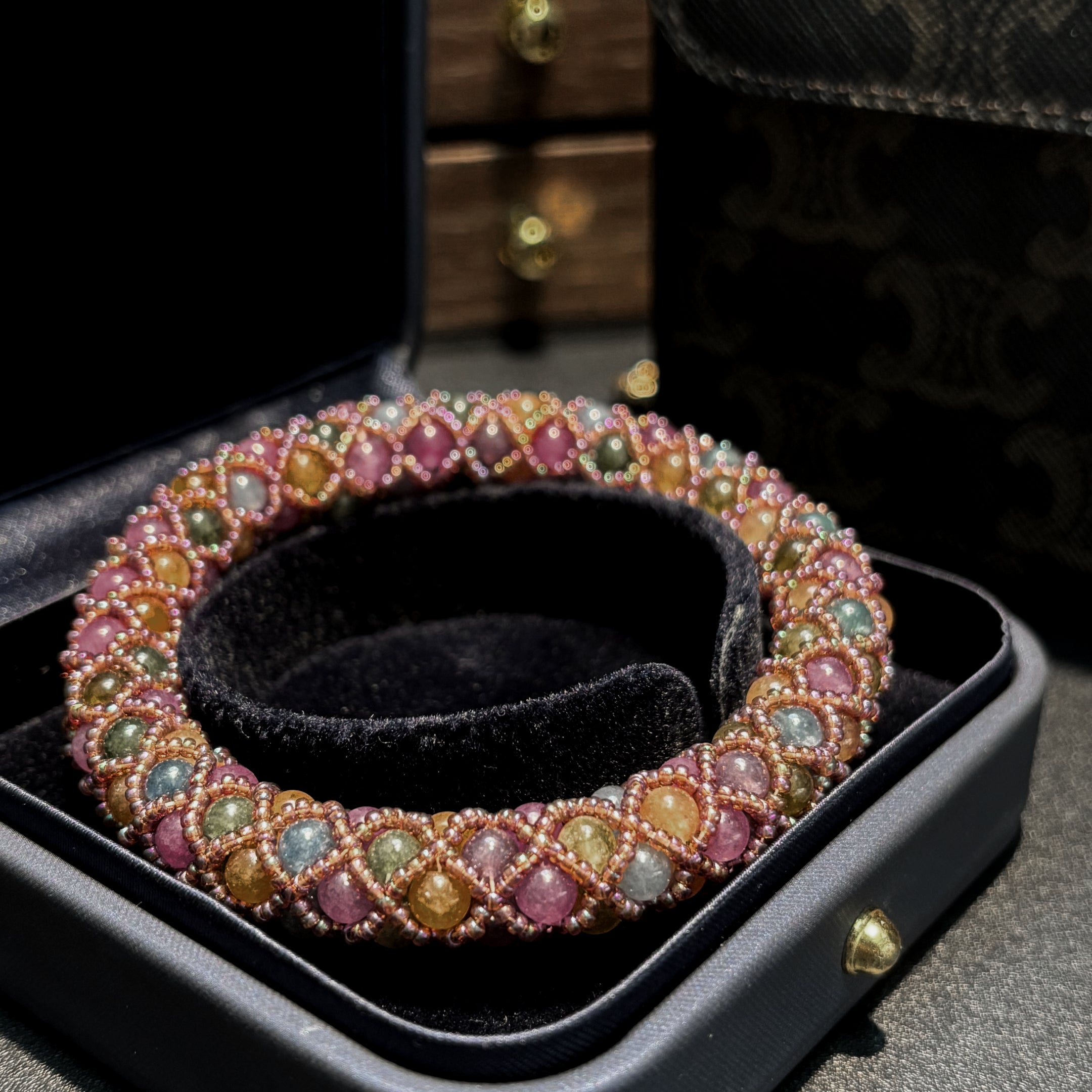 Artisan Tourmaline Bangle - Miyuki Seed Bead Handwoven Bracelet with Exclusive Original Colorway