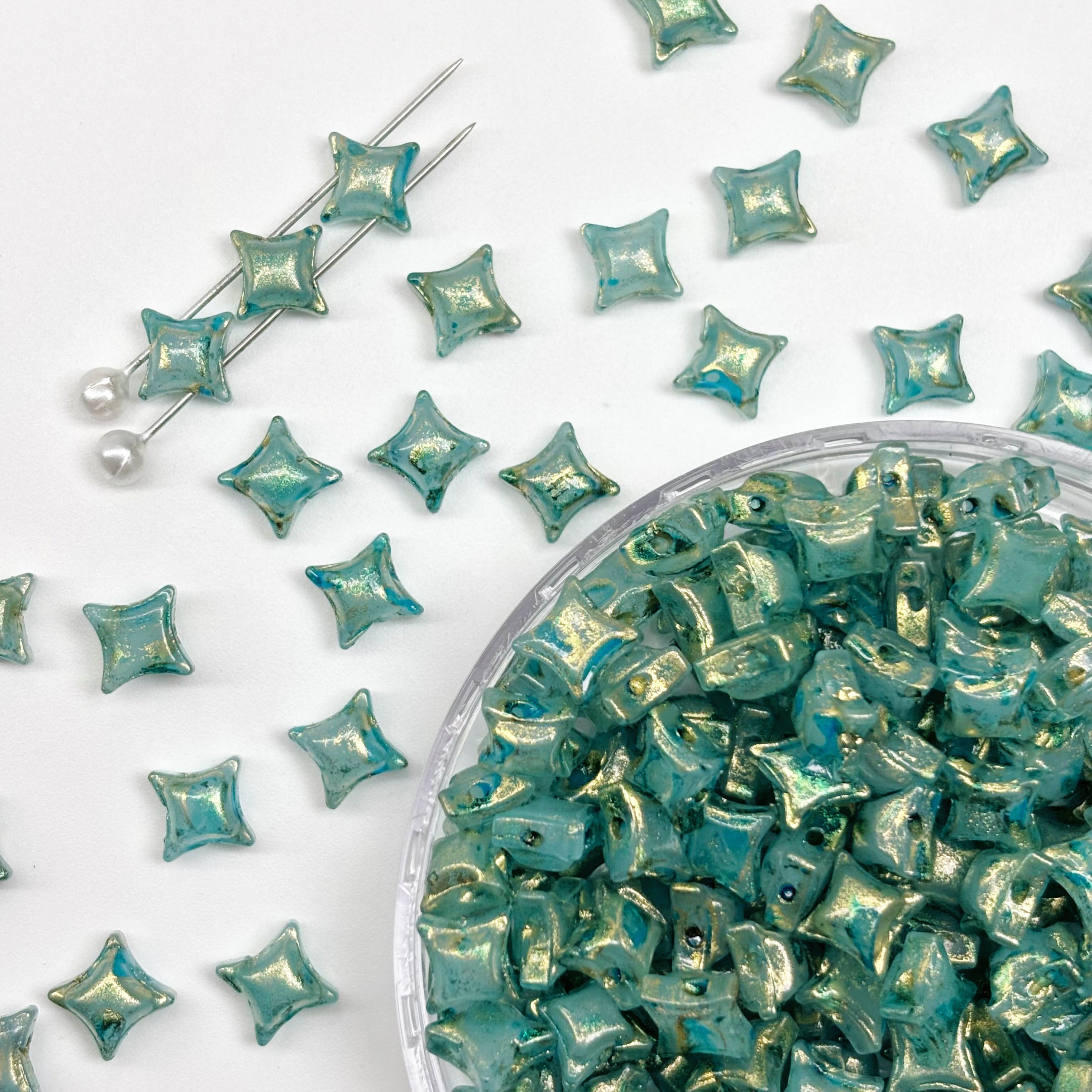 (P10) Picasso Style 2-Hole Four-Pointed Star Glass Beads - Custom Colorway