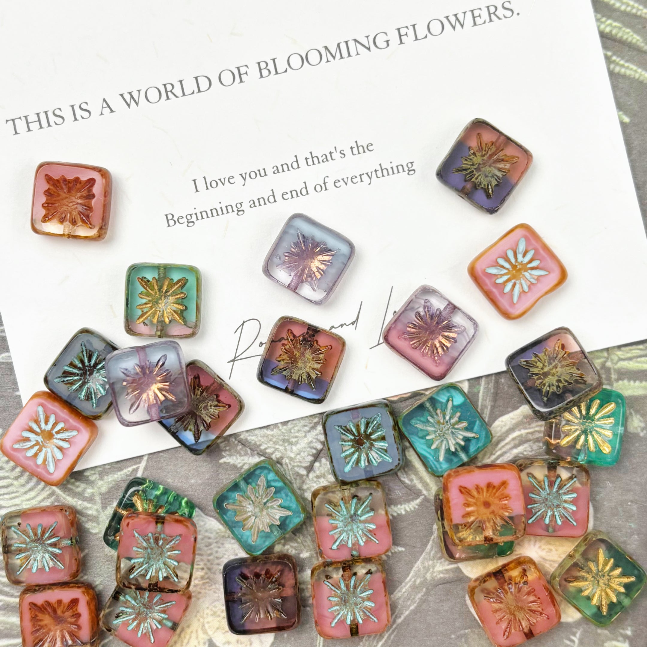 (CZ16) 10mm Czech Glass Square Beads - Firework Pattern Mixed Color for Jewelry Making