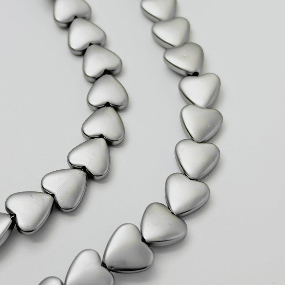 10mm Heart Metallic Glass Beads, Smooth Textured Handmade Jewelry Loose Beads