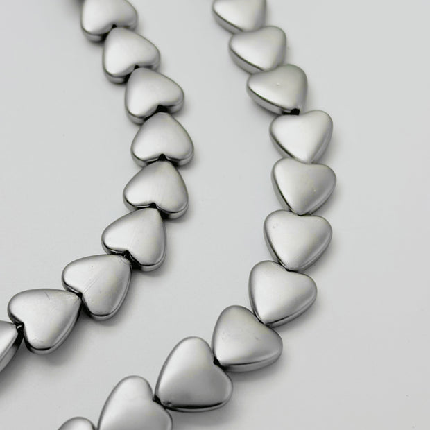 10mm Heart Metallic Glass Beads, Smooth Textured Handmade Jewelry Loose Beads