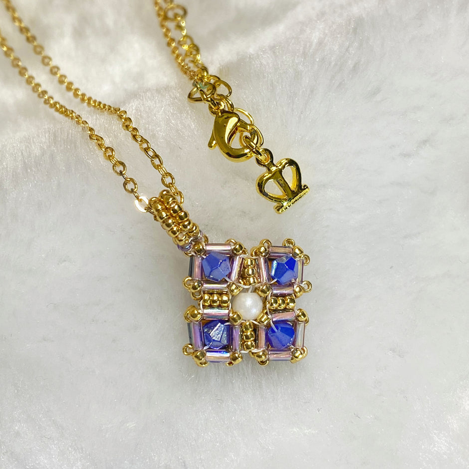 Reversible Citrine & Sapphire Crystal Pendant - TOHO Miyuki Bead Weave