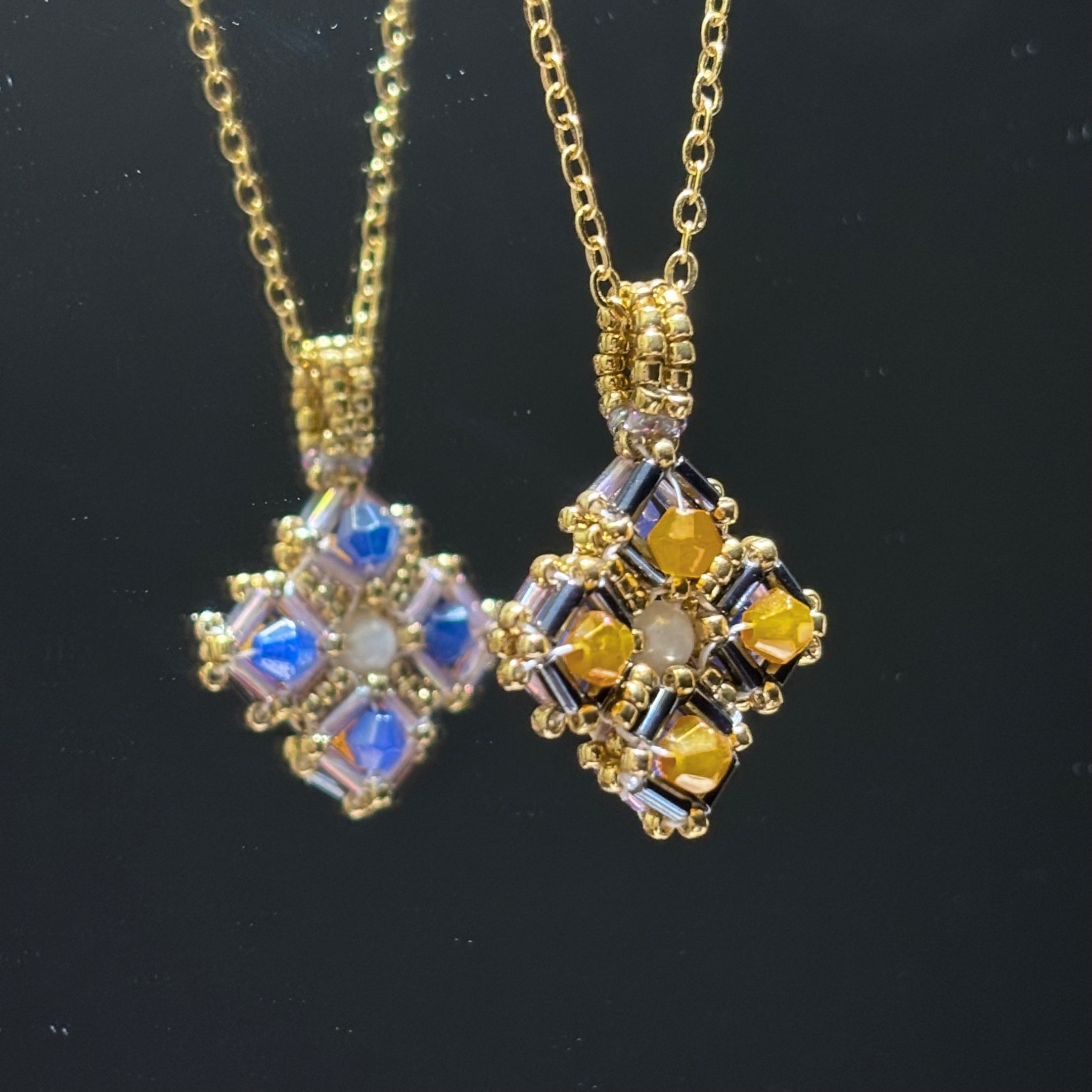Reversible Citrine & Sapphire Crystal Pendant - TOHO Miyuki Bead Weave