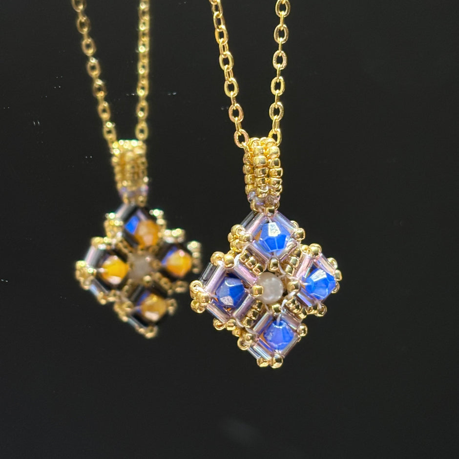 Reversible Citrine & Sapphire Crystal Pendant - TOHO Miyuki Bead Weave