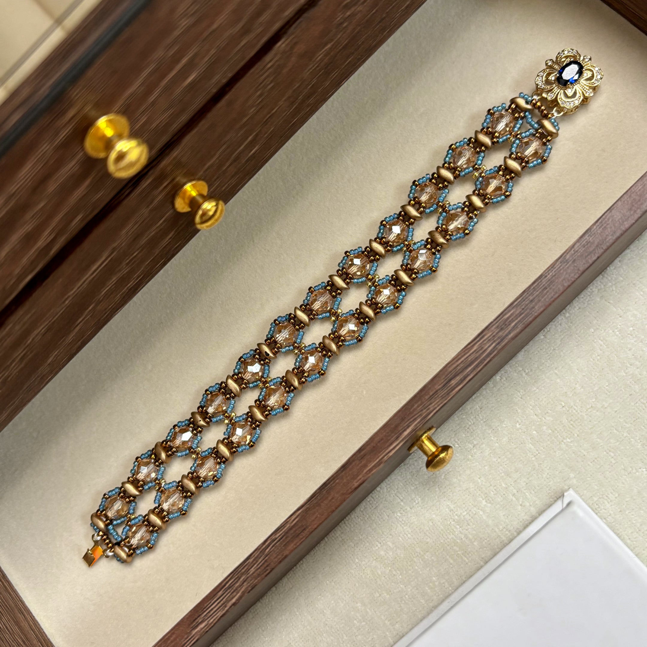 Royal Empress Bracelet | Storm-Duo Czech Glass & 18K Gold Plated Blue Zircon Clasp