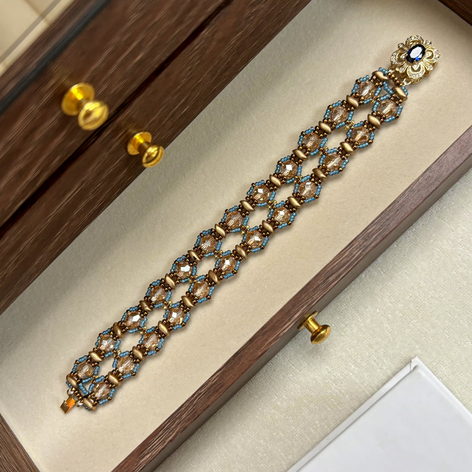 Royal Empress Bracelet | Storm-Duo Czech Glass & 18K Gold Plated Blue Zircon Clasp