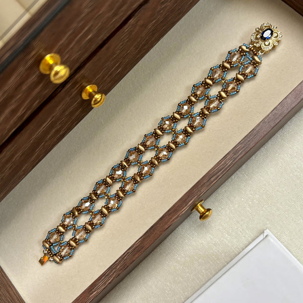 Royal Empress Bracelet | Storm-Duo Czech Glass & 18K Gold Plated Blue Zircon Clasp