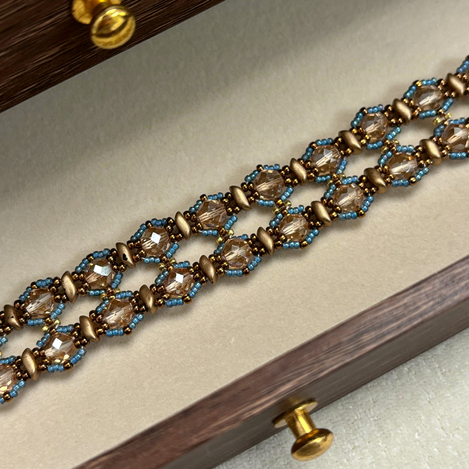Royal Empress Bracelet | Storm-Duo Czech Glass & 18K Gold Plated Blue Zircon Clasp