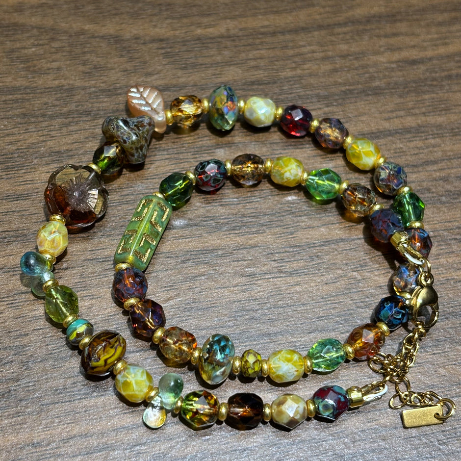 Convertible Fire-Polished Czech Glass Jewelry - Dual-Wear Choker & Double Layer Bracelet