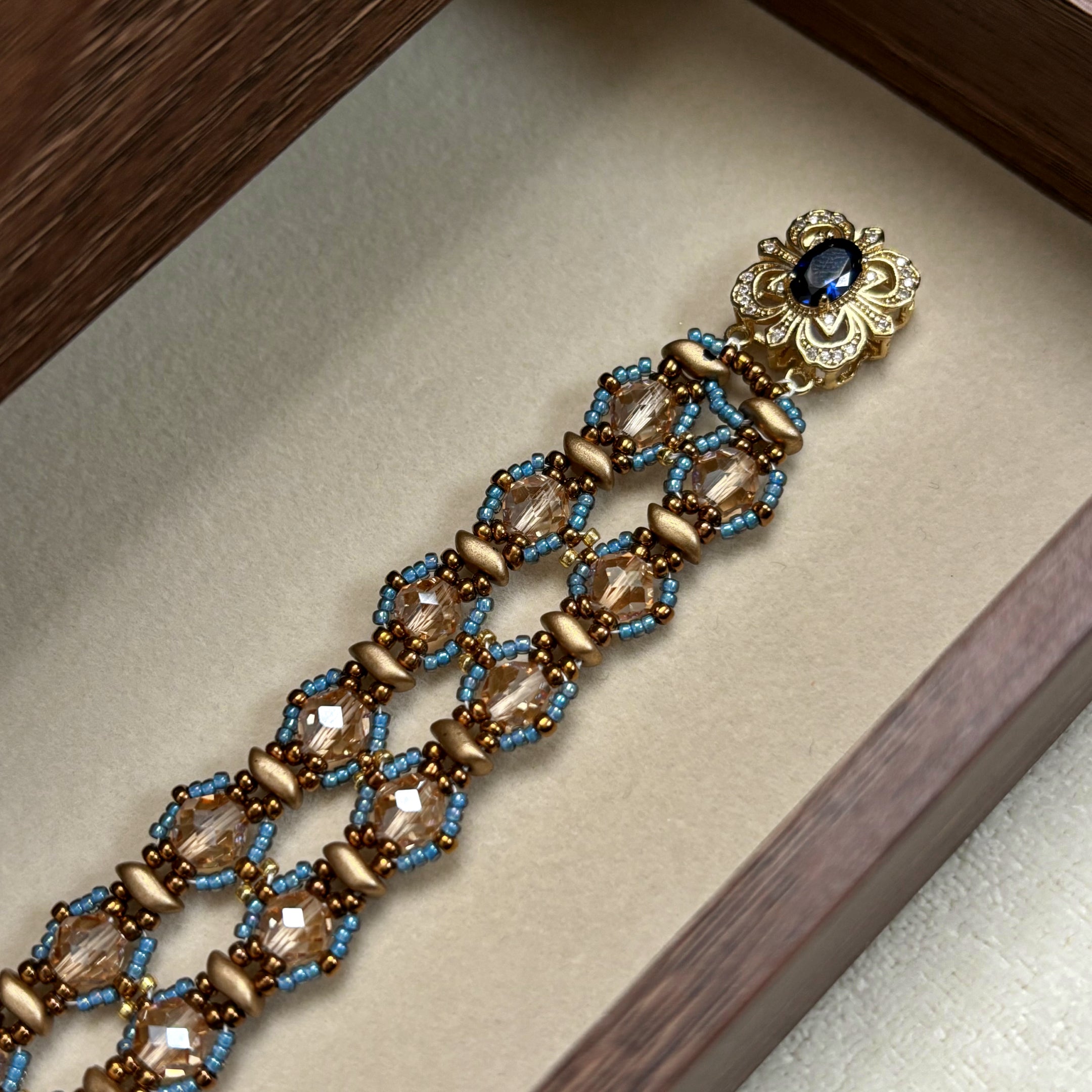 Royal Empress Bracelet | Storm-Duo Czech Glass & 18K Gold Plated Blue Zircon Clasp
