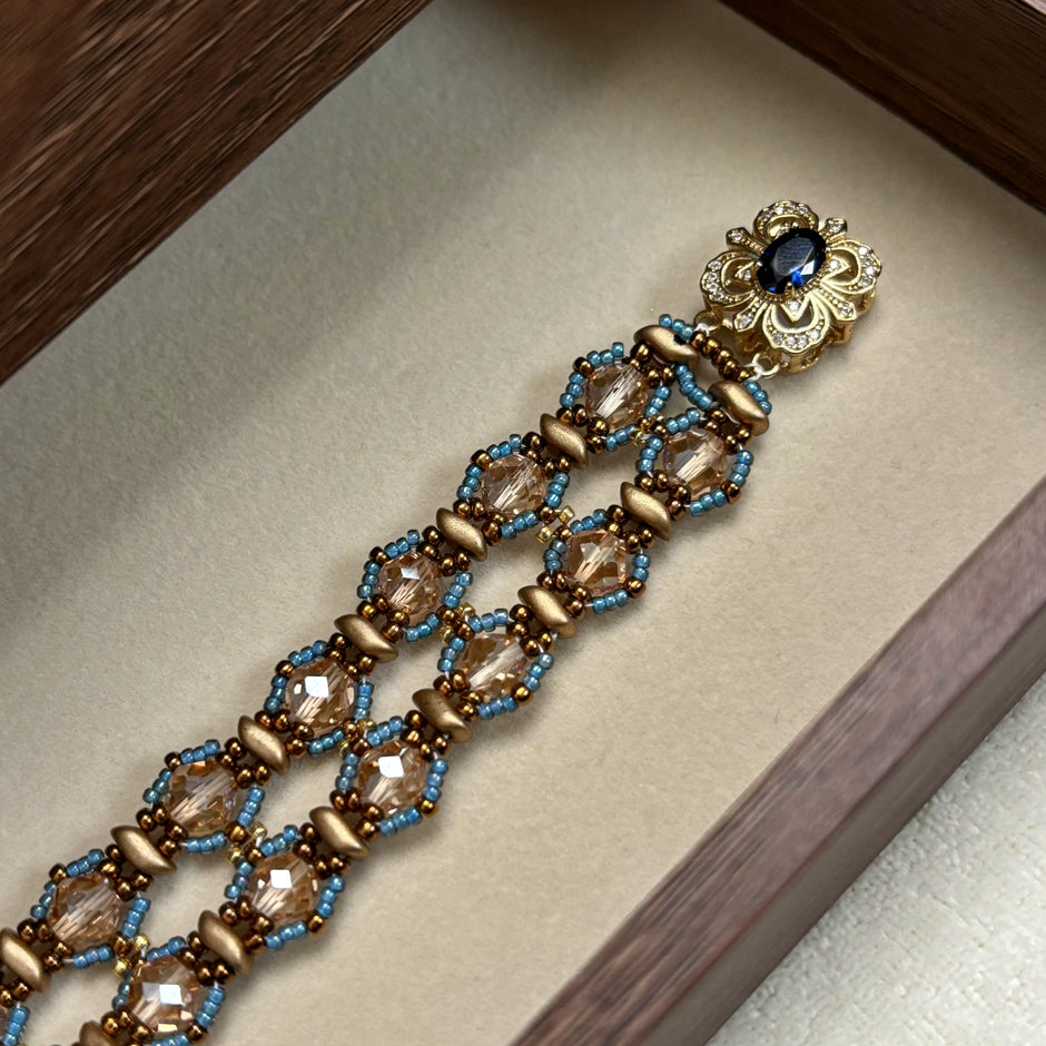 Royal Empress Bracelet | Storm-Duo Czech Glass & 18K Gold Plated Blue Zircon Clasp