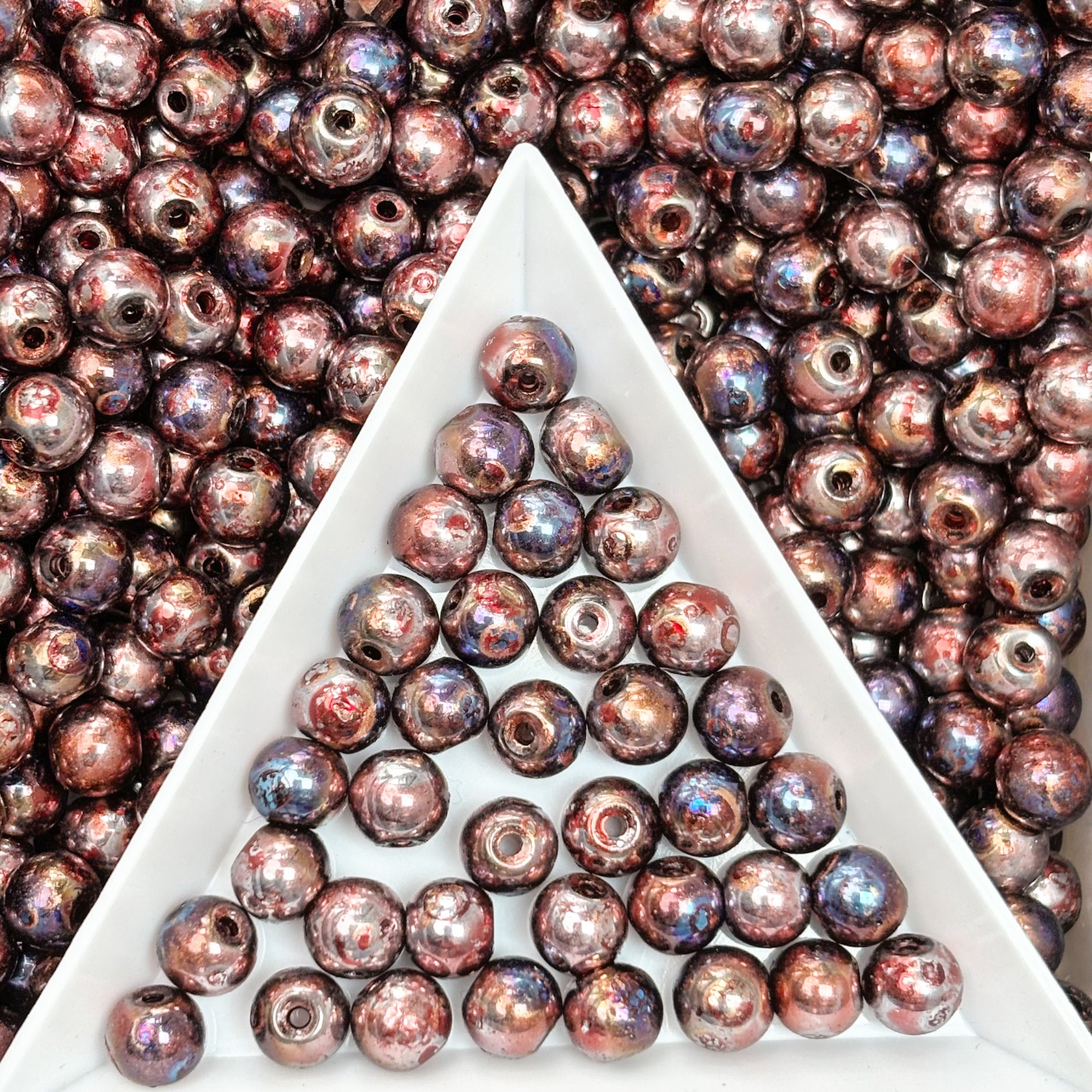Picasso 6mm Glass  Round beads-Vintage Style Pearly Beads For DIY Jewelry Making