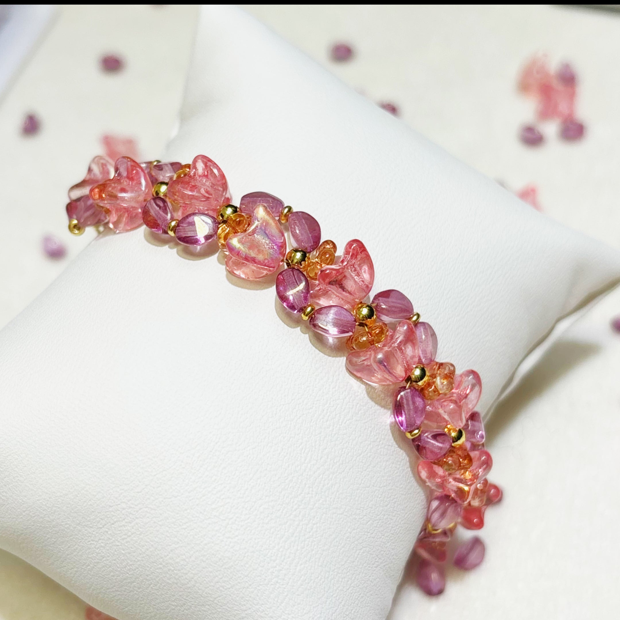 Blush Blossom | Handwoven Czech Glass Flower Bead Bracelet in Pink Ombré