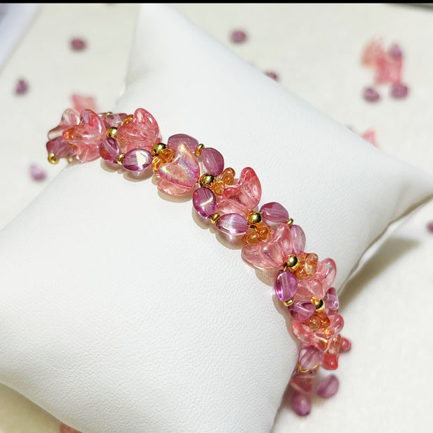 Blush Blossom | Handwoven Czech Glass Flower Bead Bracelet in Pink Ombré