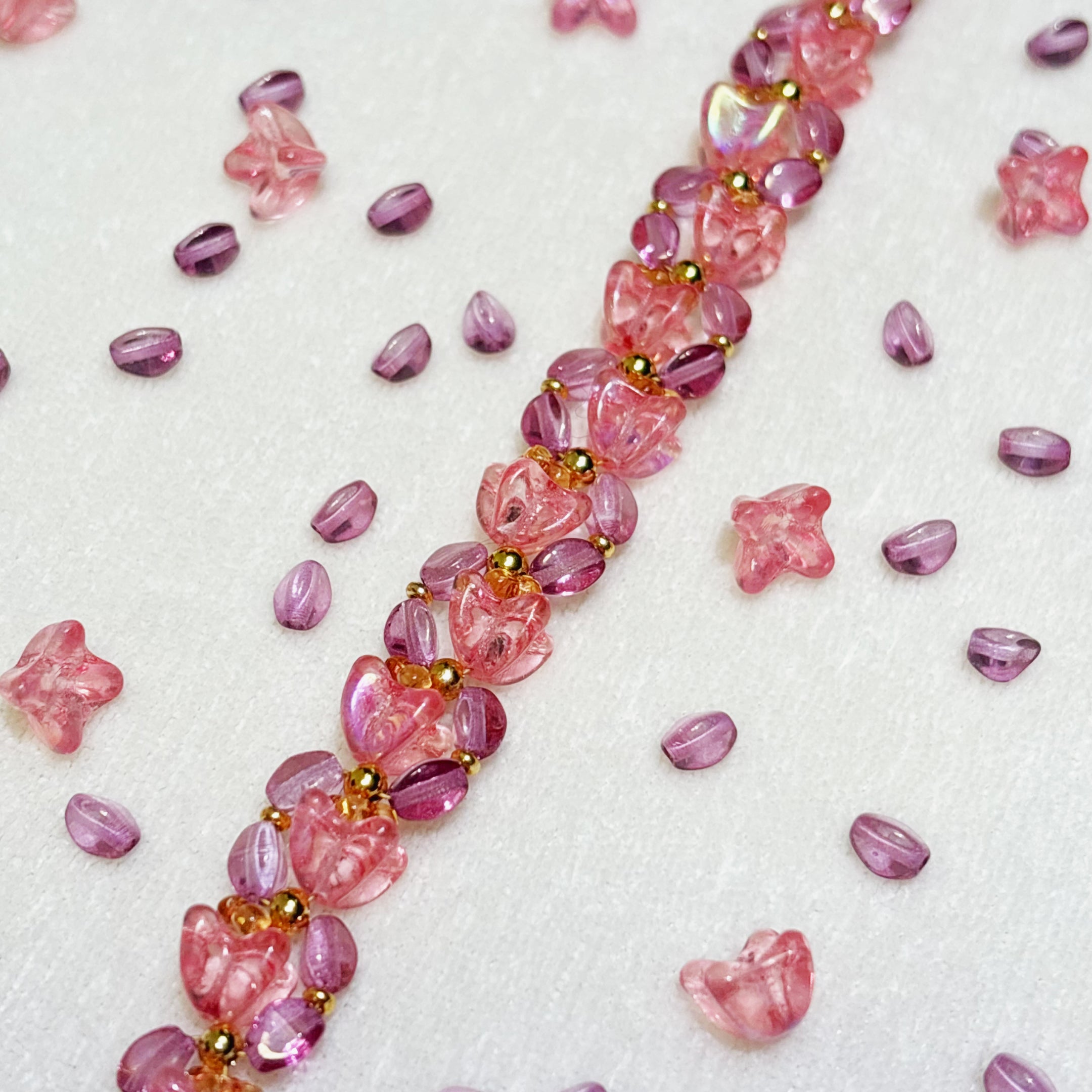 Blush Blossom | Handwoven Czech Glass Flower Bead Bracelet in Pink Ombré