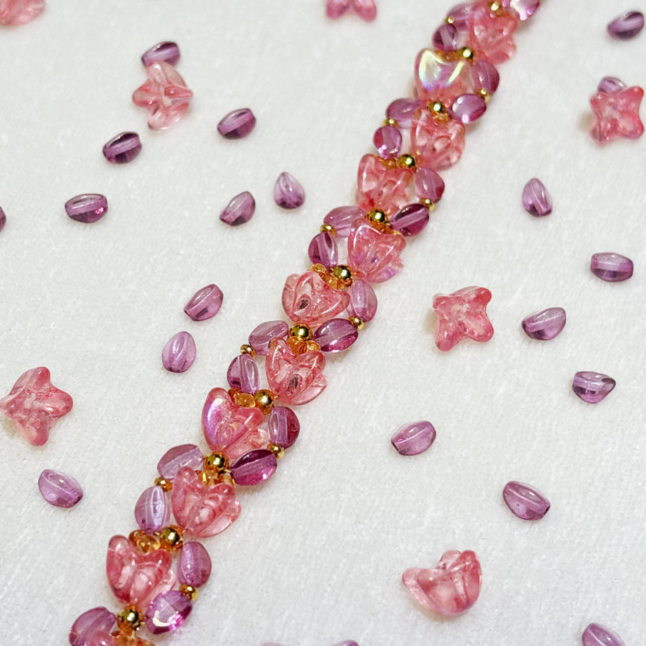 Blush Blossom | Handwoven Czech Glass Flower Bead Bracelet in Pink Ombré