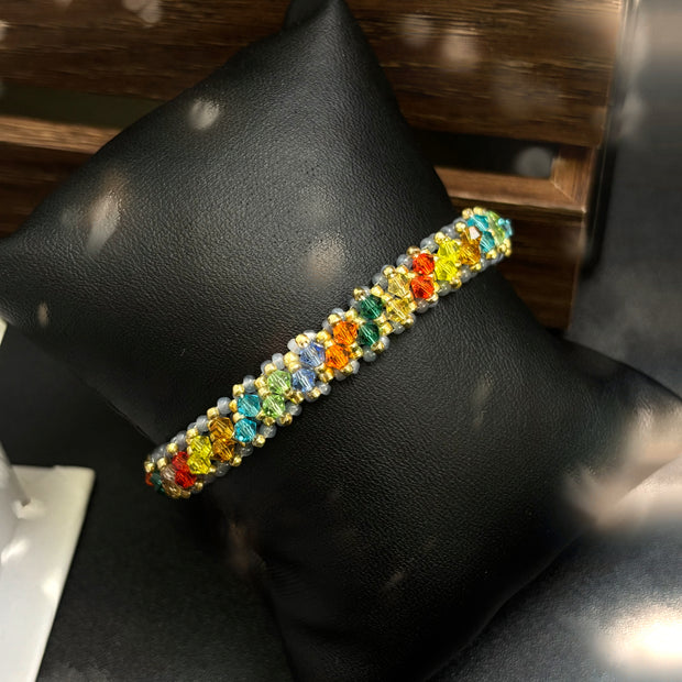 (K2) Rainbow Burst DIY Bracelet Kit – 2mm Bicone & TOHO 11/0 15/0 Seed Bead Making Set