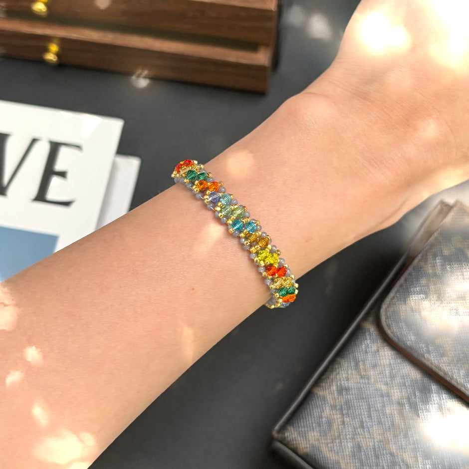 (K2) Rainbow Burst DIY Bracelet Kit – 2mm Bicone & TOHO 11/0 15/0 Seed Bead Making Set