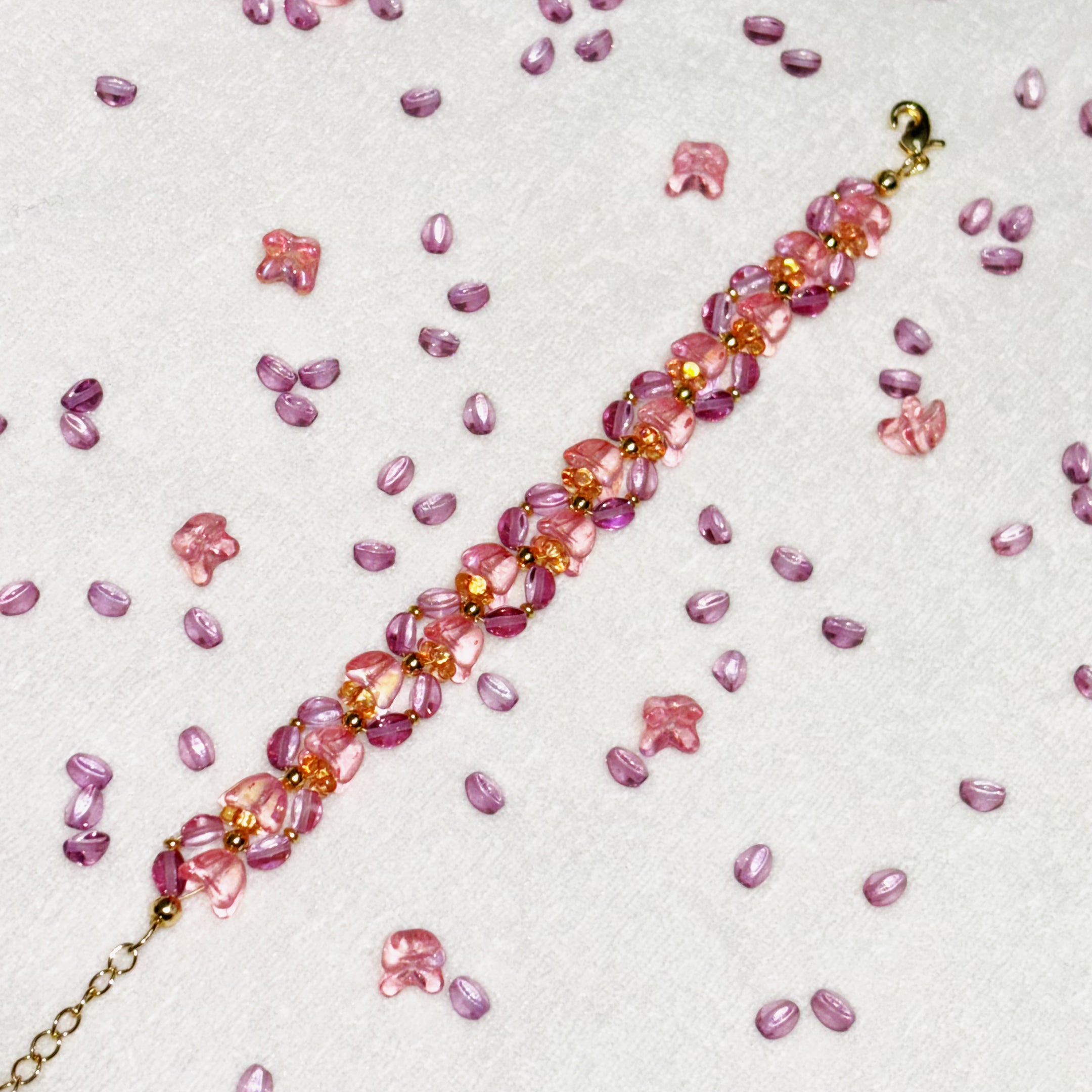 Blush Blossom | Handwoven Czech Glass Flower Bead Bracelet in Pink Ombré