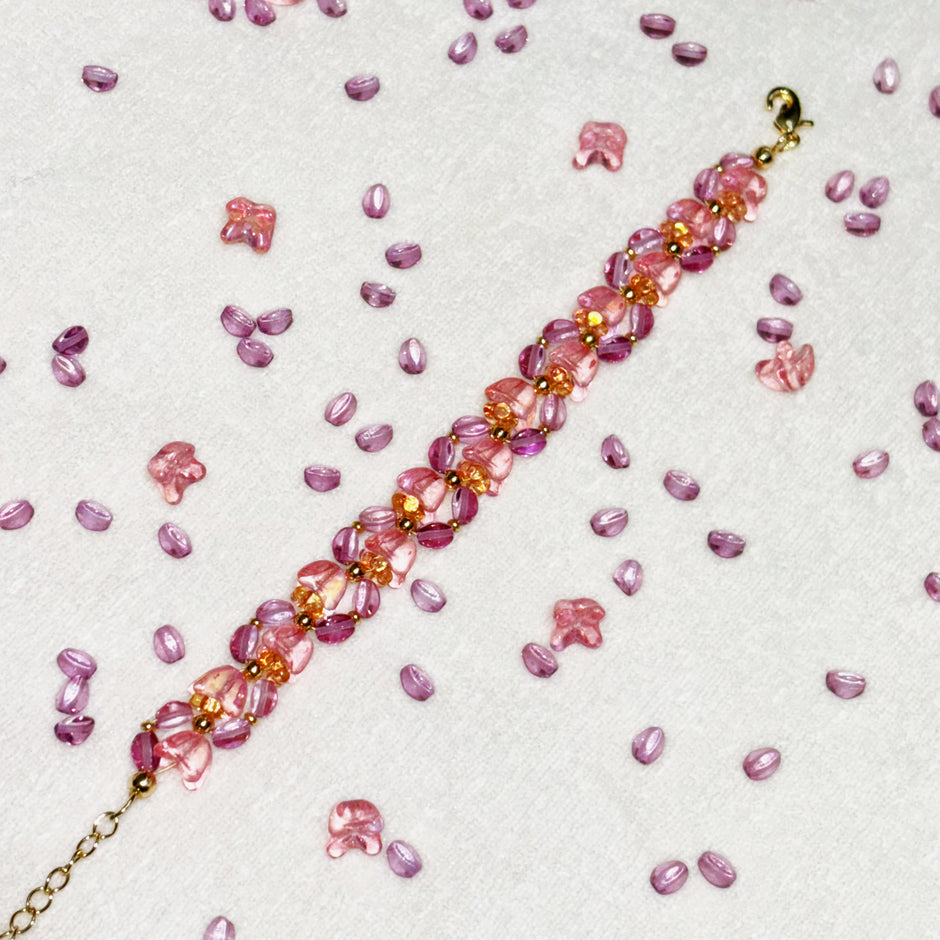 Blush Blossom | Handwoven Czech Glass Flower Bead Bracelet in Pink Ombré