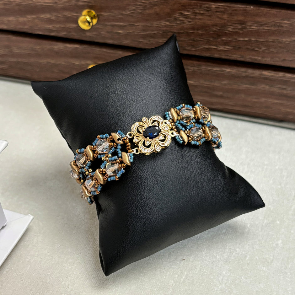 Royal Empress Bracelet | Storm-Duo Czech Glass & 18K Gold Plated Blue Zircon Clasp