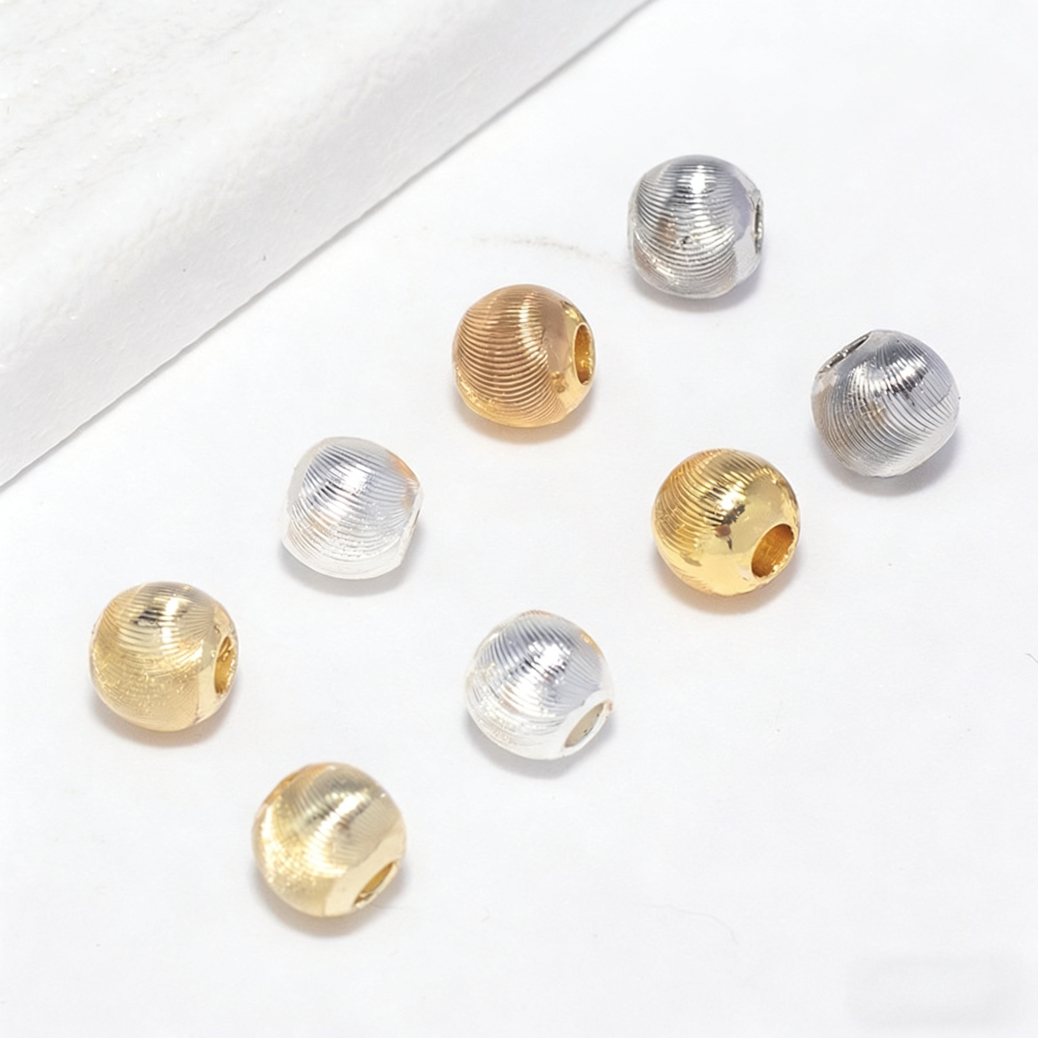 (JF15) 18K Real Gold Plated Faceted Cat-Eye Beads - Textured Round Spacer Beads for Jewelry Making