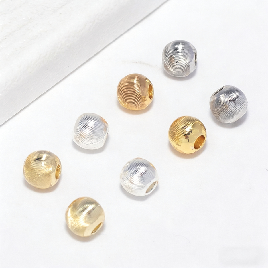 (JF15) 18K Real Gold Plated Faceted Cat-Eye Beads - Textured Round Spacer Beads for Jewelry Making