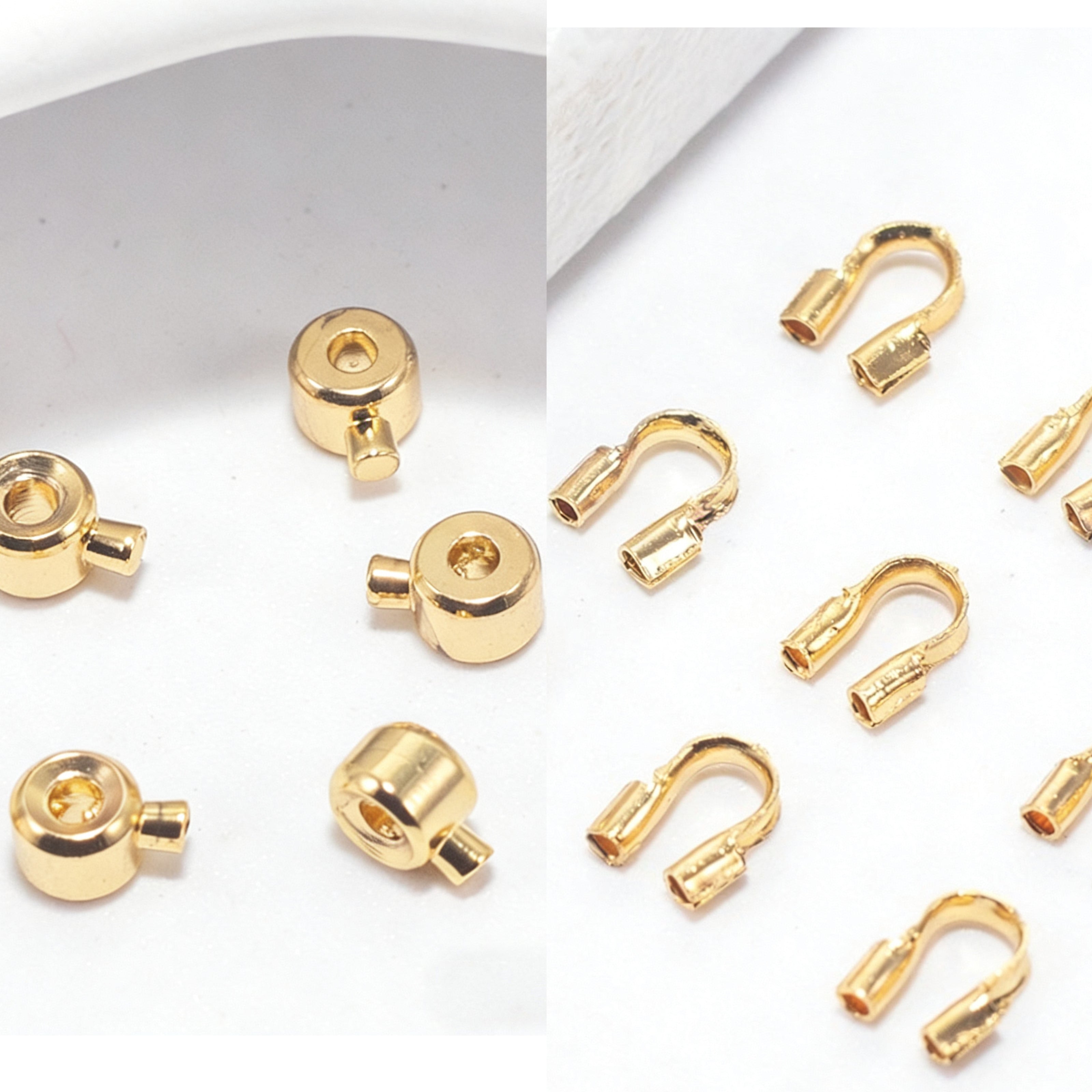 18K Gold Jewelry Finishing Kit - Crimp Beads & U-Shape Wire Protectors Set