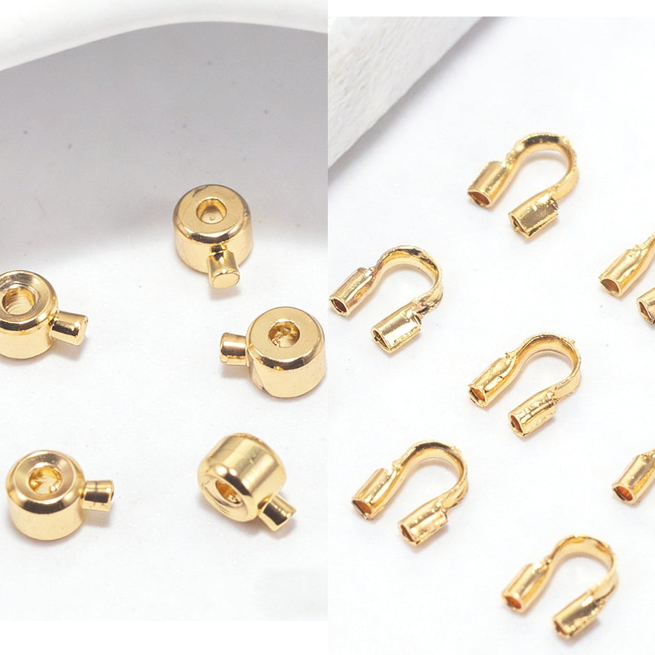 18K Gold Jewelry Finishing Kit - Crimp Beads & U-Shape Wire Protectors Set