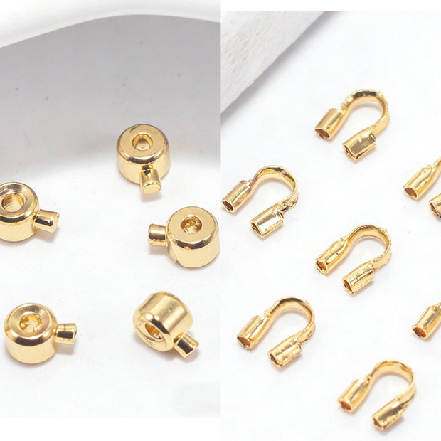 18K Gold Jewelry Finishing Kit - Crimp Beads & U-Shape Wire Protectors Set