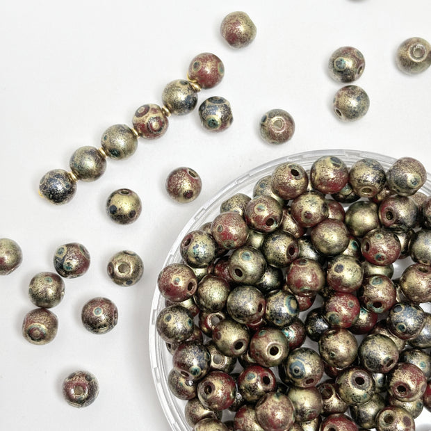 Picasso 6mm Glass  Round beads-Vintage Style Pearly Beads For DIY Jewelry Making