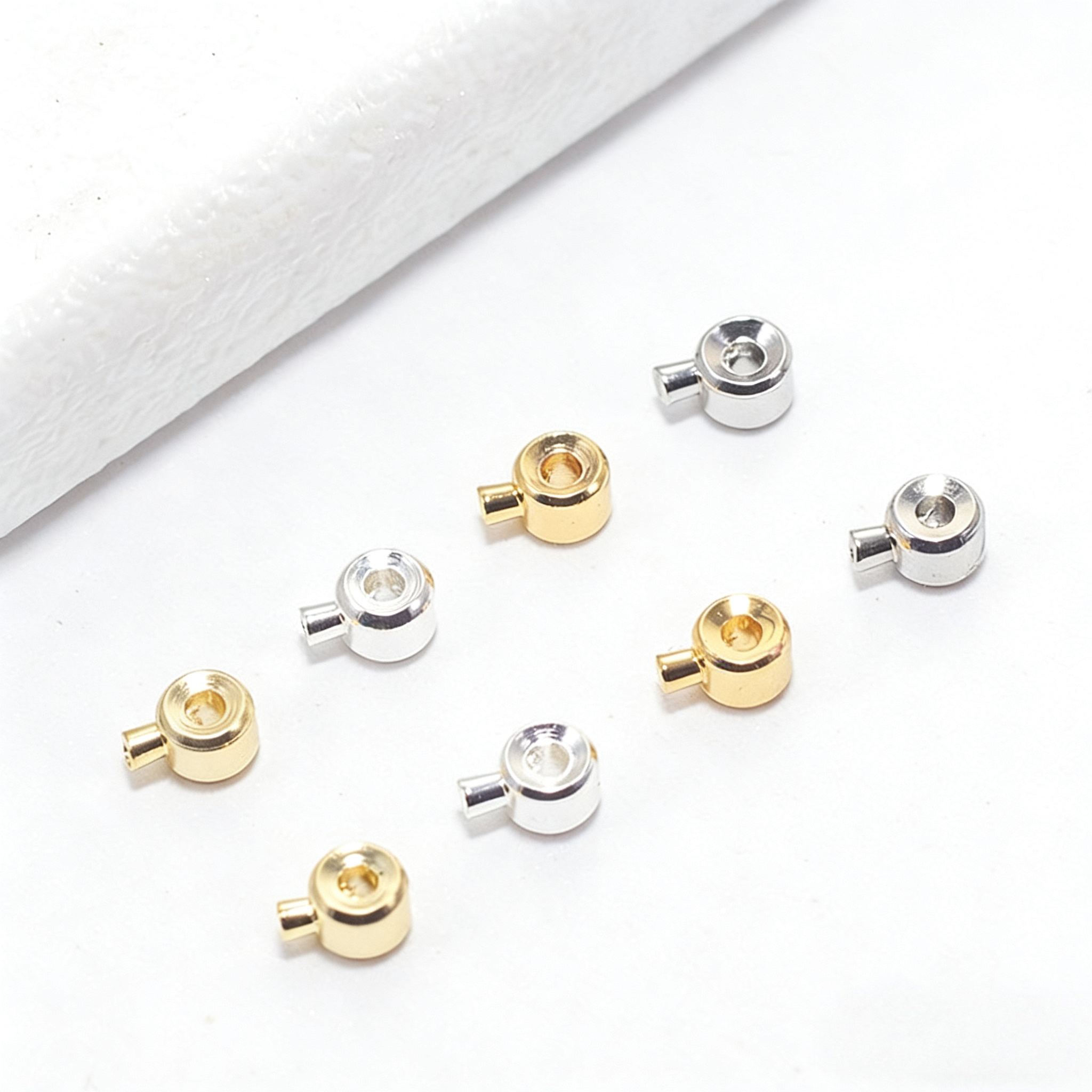 (JF14)18K Real Gold Plated Crimp Beads - Premium Color Retention End Beads for Jewelry Making