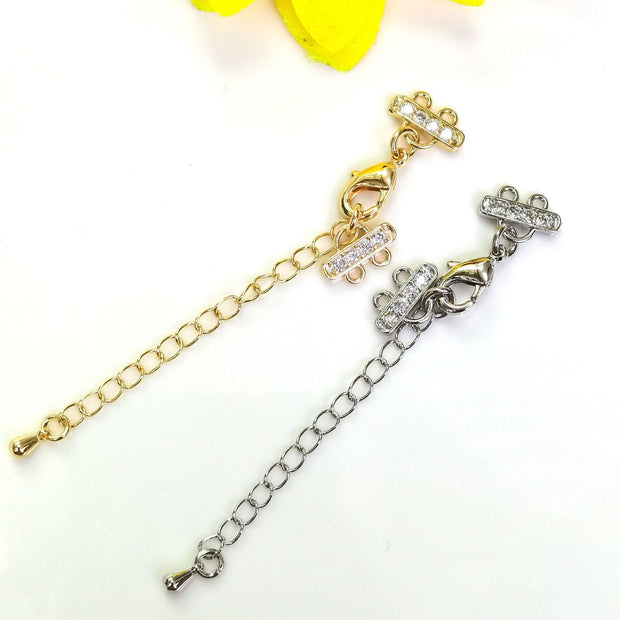 Pave Zirconium 2-Row&3- Row Lobster Claw Clasp - Premium Color Retention Fastener for High-End DIY Jewelry