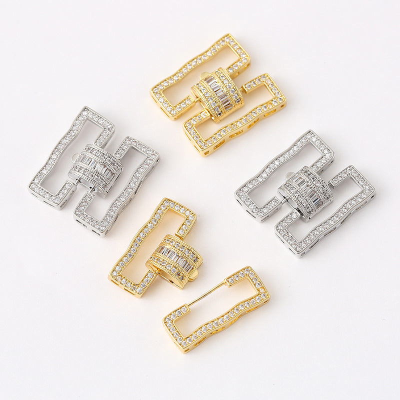 18K Gold Pave Zirconium Rectangular Wave Clasp for Multi-row Jewelry Making