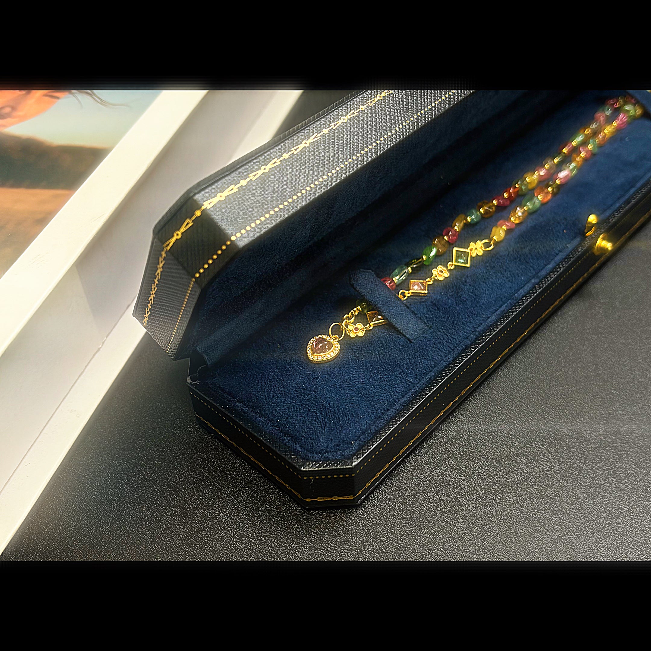 (N1) Natural Tourmaline Heart Pendant Gold Necklace