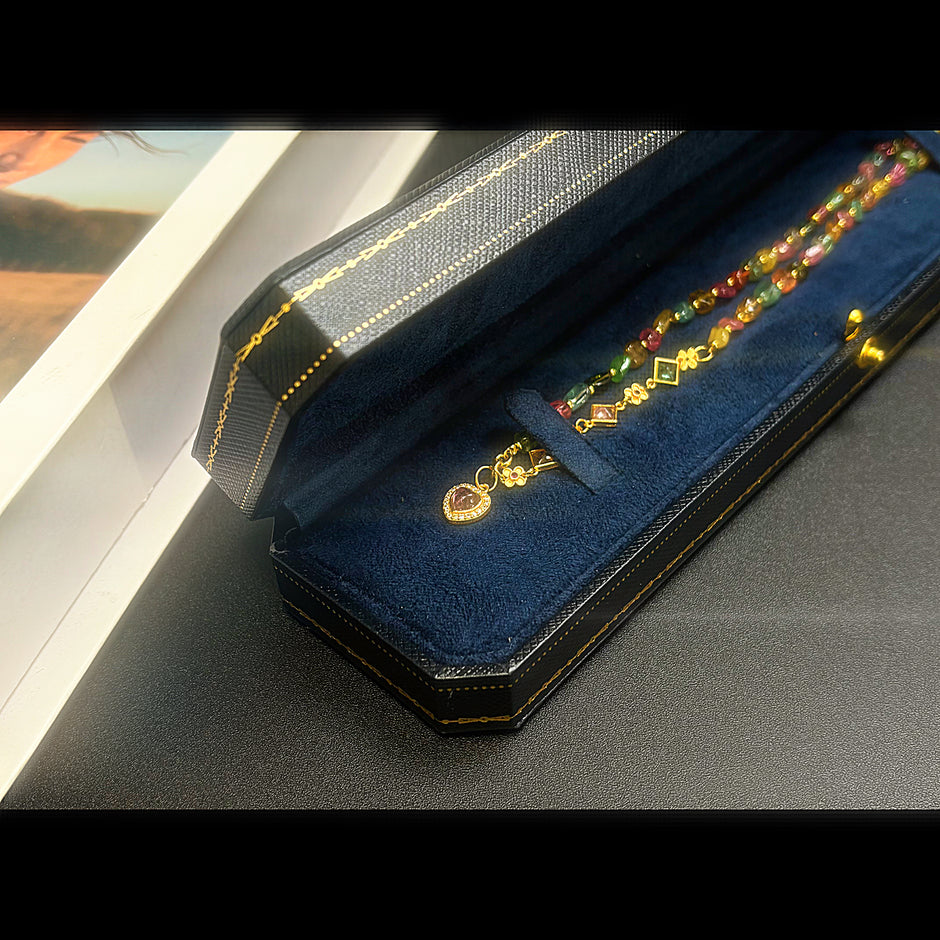 (N1) Natural Tourmaline Heart Pendant Gold Necklace