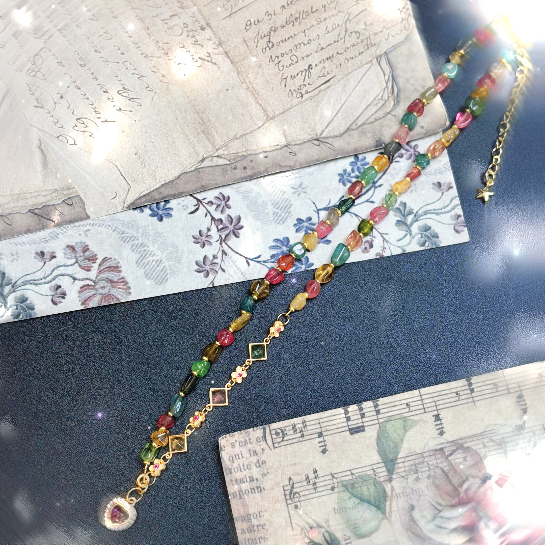 (N1) Natural Tourmaline Heart Pendant Gold Necklace