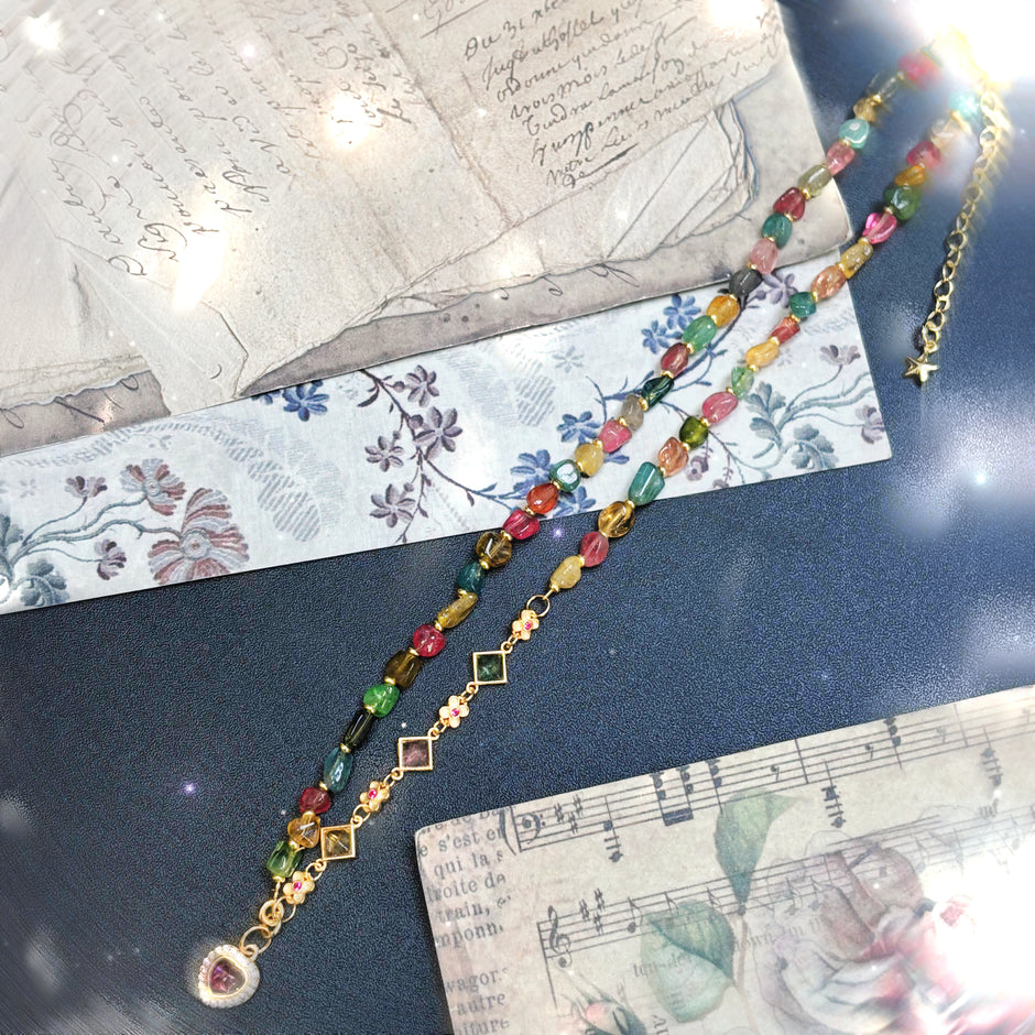 (N1) Natural Tourmaline Heart Pendant Gold Necklace