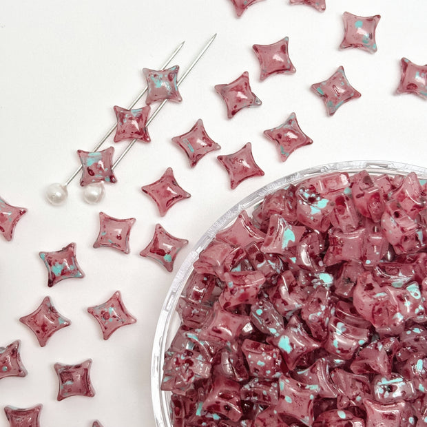 Picasso Style 2-Hole Four-Pointed Star Glass Beads - Custom Colorway