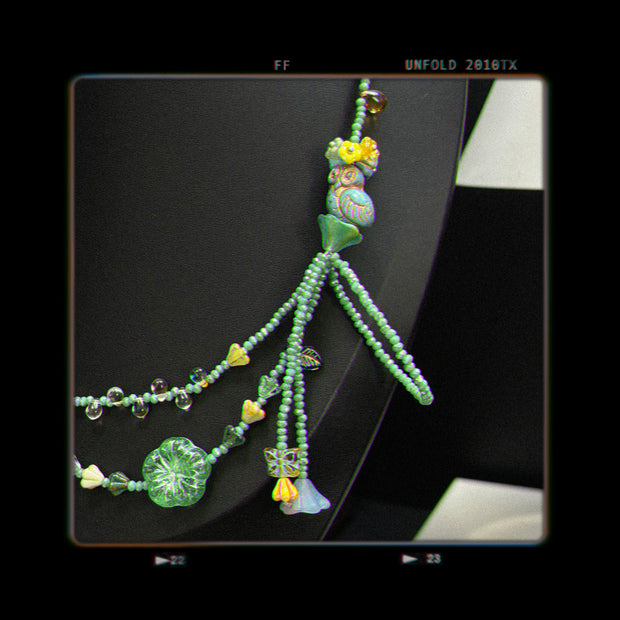 (N3) Mint Czech Glass Cutie Owl with bow designed Beaded Necklace