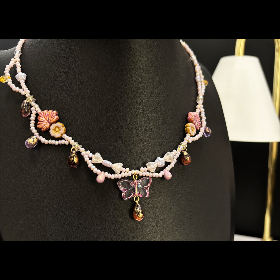 (N4) Lilac Sweet Style Butterfly Necklace Handmade