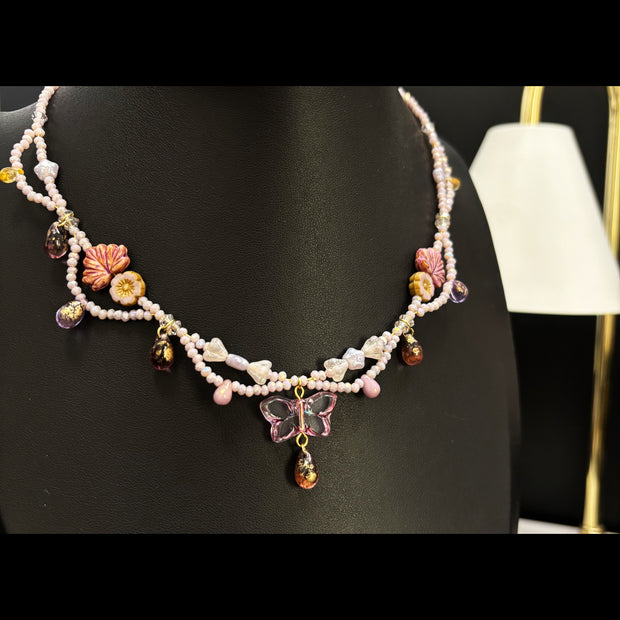 (N4) Lilac Sweet Style Butterfly Necklace Handmade