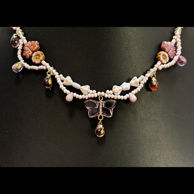 (N4) Lilac Sweet Style Butterfly Necklace Handmade