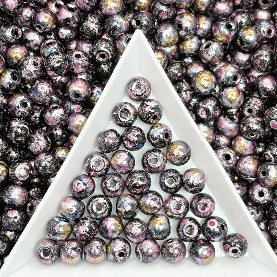 Picasso 6mm Glass  Round beads-Vintage Style Pearly Beads For DIY Jewelry Making