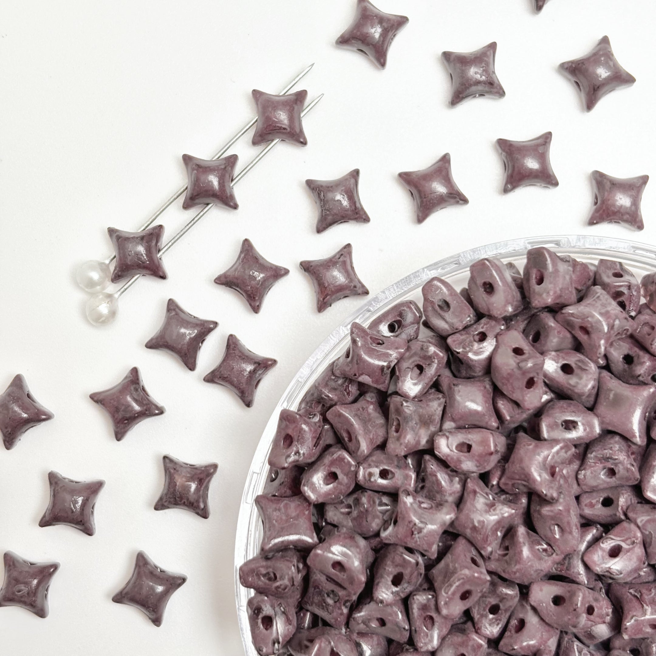(P10) Picasso Style 2-Hole Four-Pointed Star Glass Beads - Custom Colorway