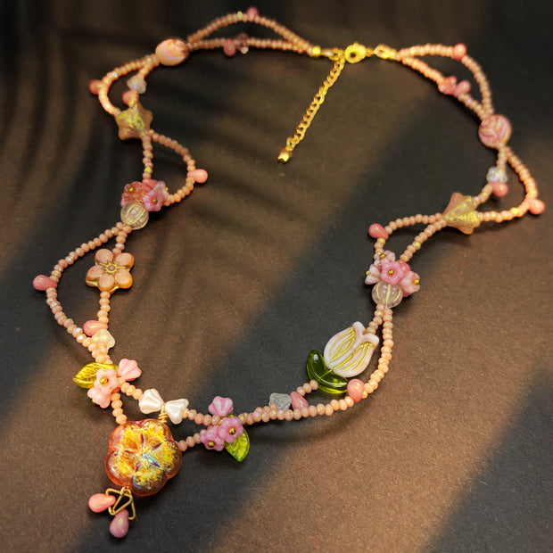 (N5）Czech Floral Garden Fairy Style Original Designed Necklace