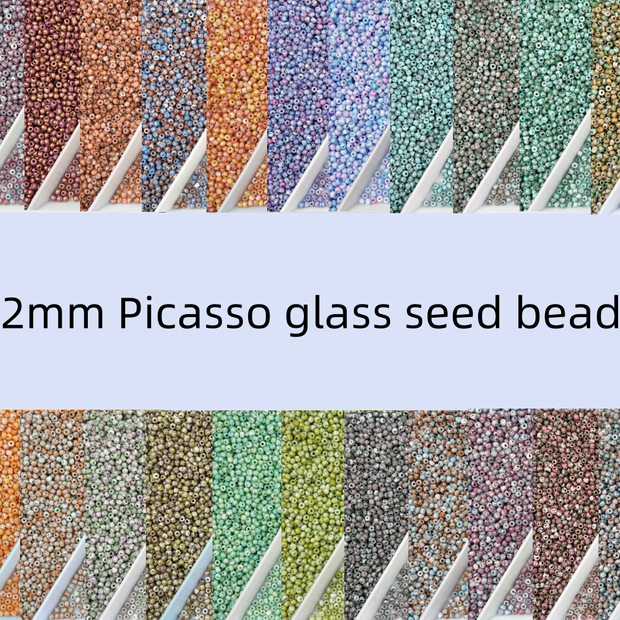 2mm Picasso Seed Beads - Czech Glass Iridescent Beads for DIY Bracelets Necklaces